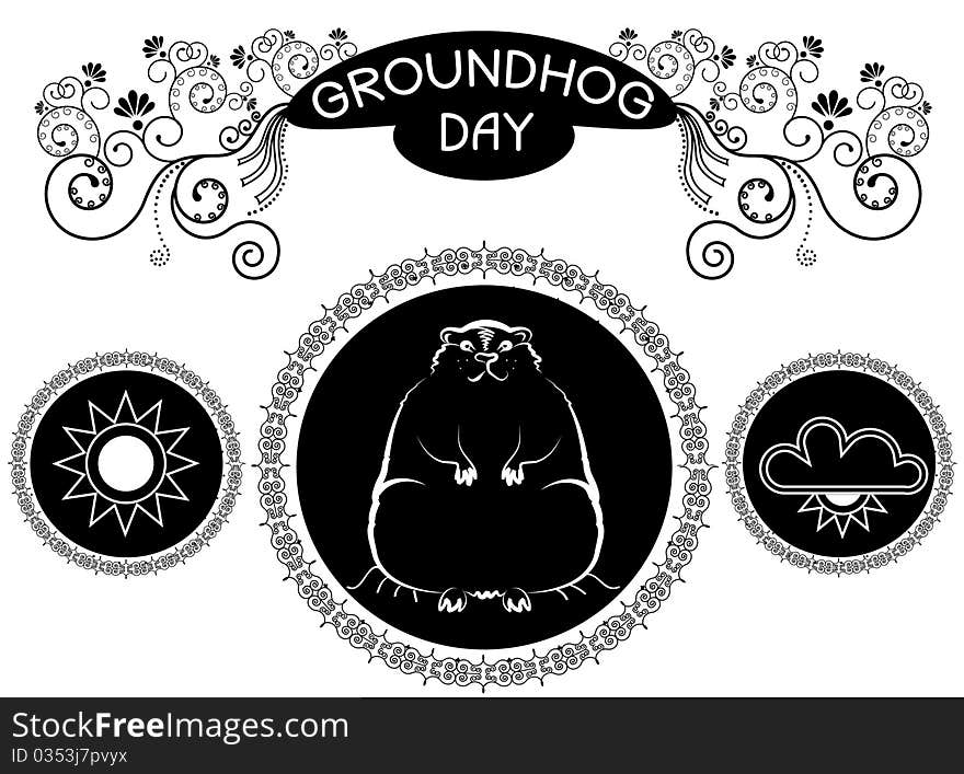 Groundhog day with text. Vector graphic postcard. Groundhog day with text. Vector graphic postcard