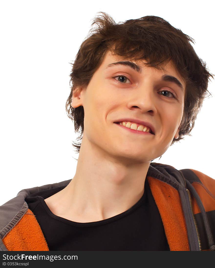 Joyful young man portrait on white background