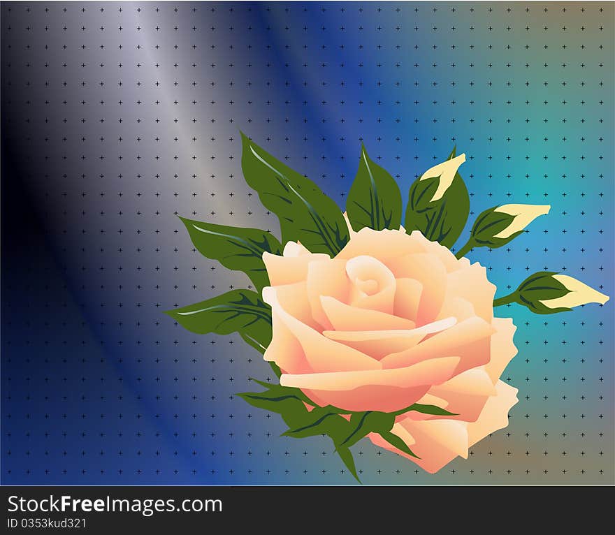 Illustration of pink rose over blue background