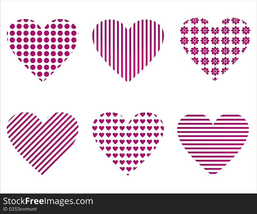 Set of 6 hearts icons