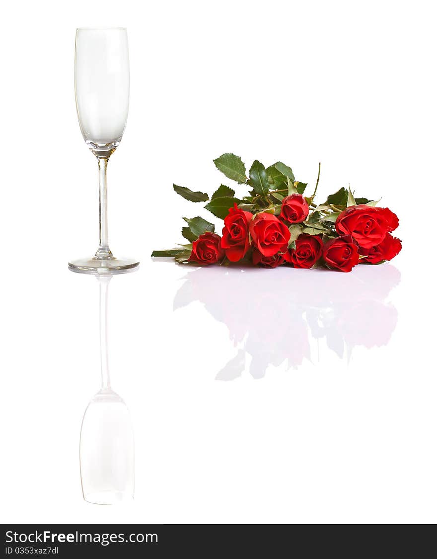 Red roses on white isolated background valentine's day