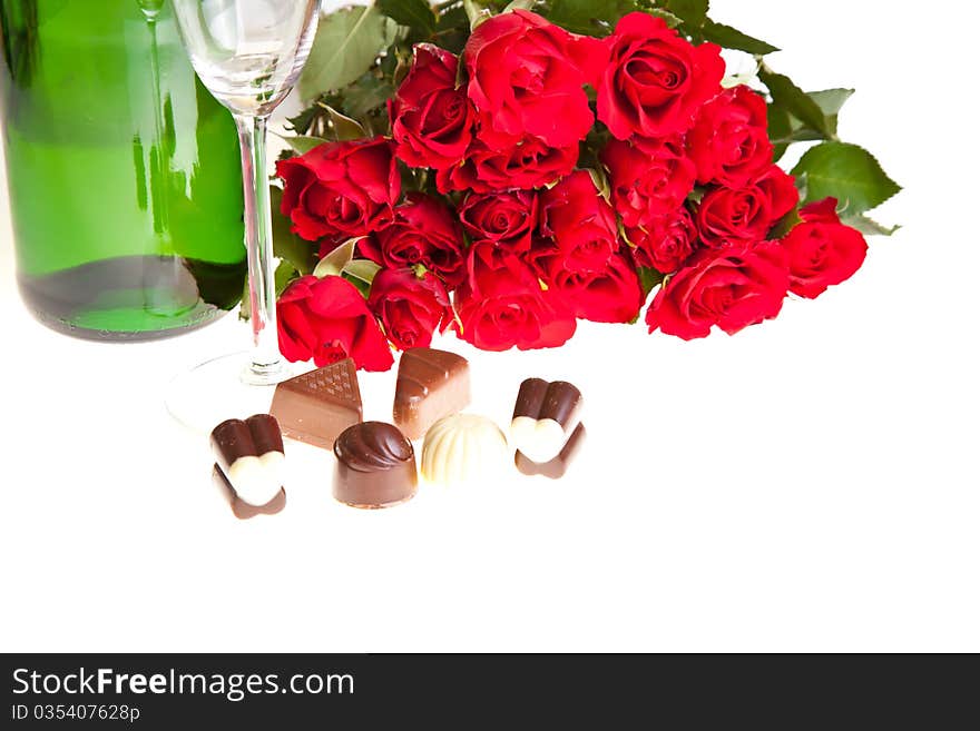 Red roses on white isolated background valentine's day