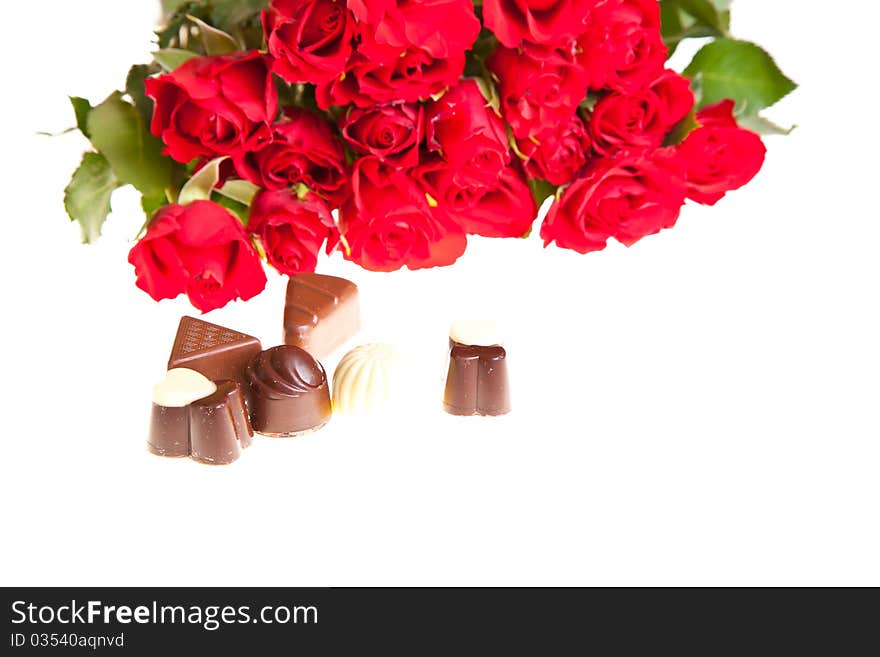 Red roses on white isolated background valentine's day