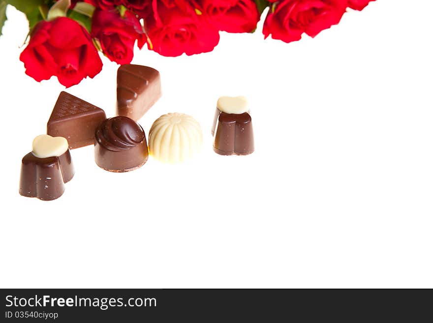 Red roses on white isolated background valentine's day