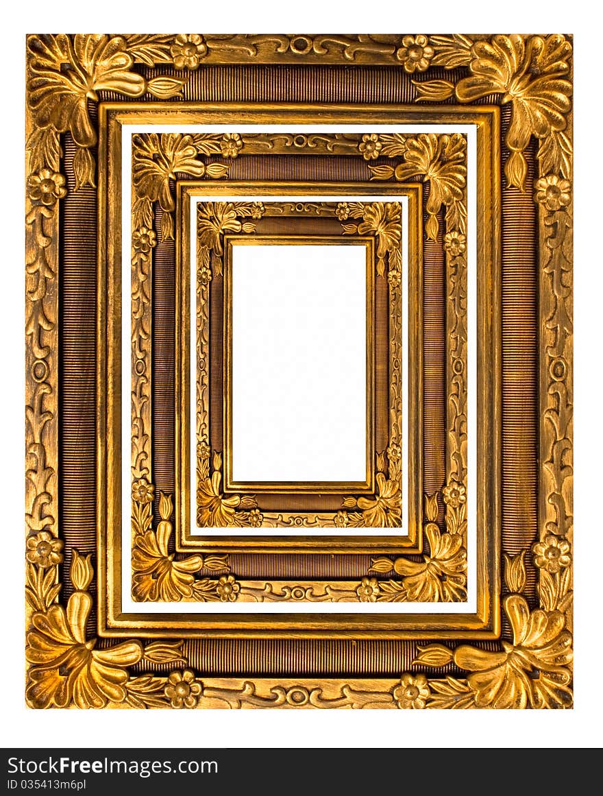 Gold picture frame. isolated on white