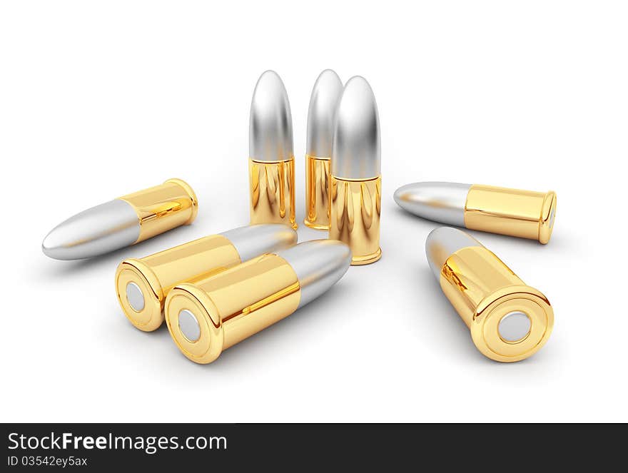 Bullets. Cartridge. 3D illustration on white background