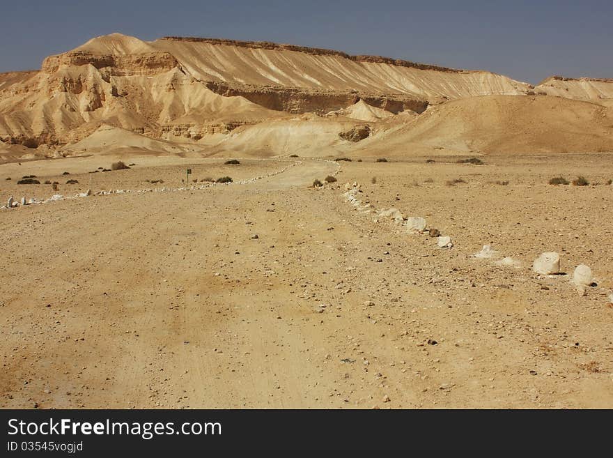 View of a desert trail in the Negev desert, Israel