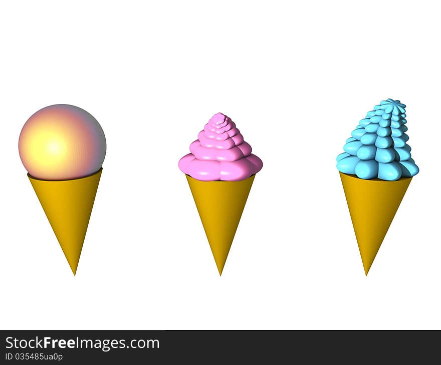 3D image model of a ice-cream on a white background, was created in Blender. 3D image model of a ice-cream on a white background, was created in Blender