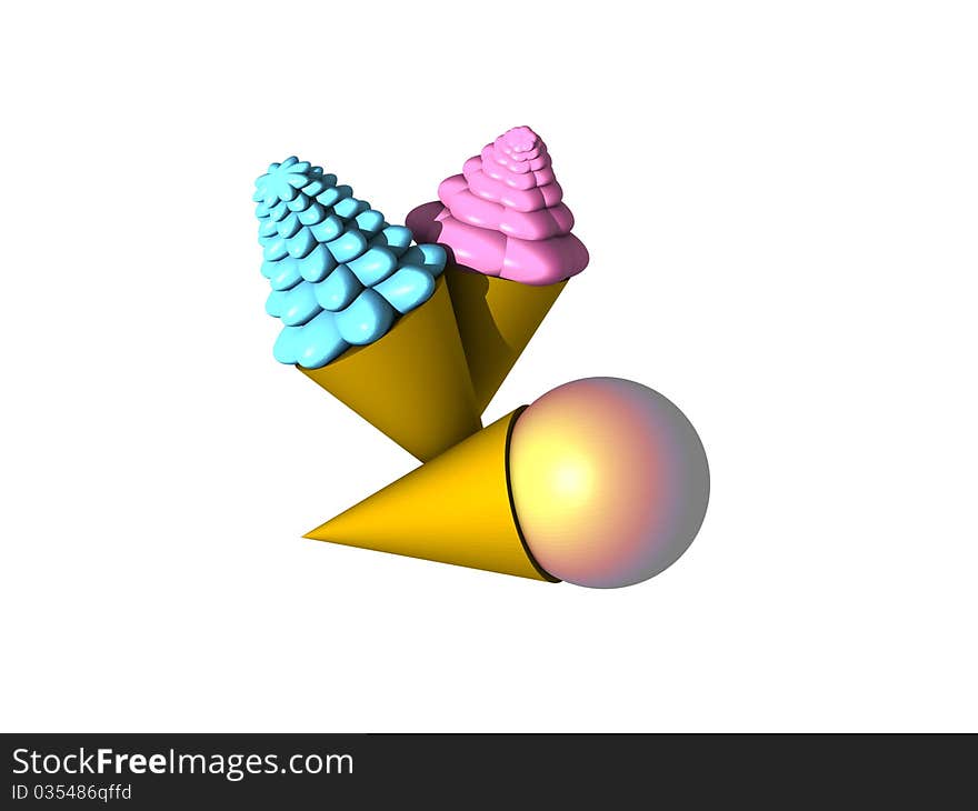 3D image model of a ice-cream on a white background, was created in Blender. 3D image model of a ice-cream on a white background, was created in Blender