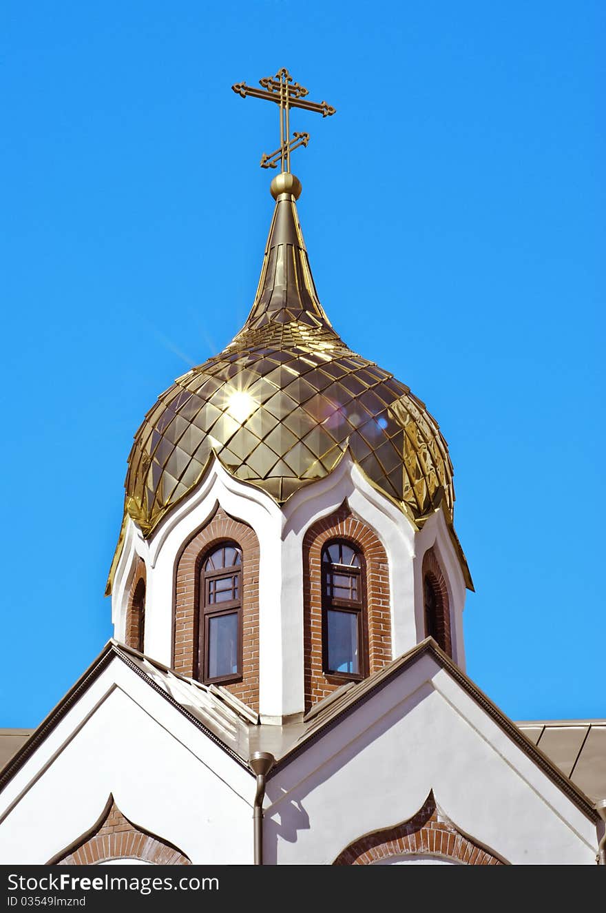 Dome of orthodox church against the dark blue sky