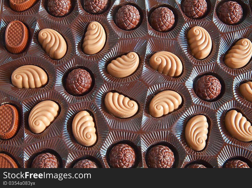 Assortment of chocolates in the box