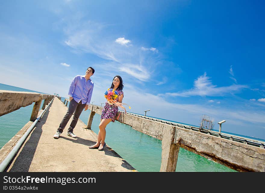 Bride and groom looking for future concept. Bride and groom looking for future concept