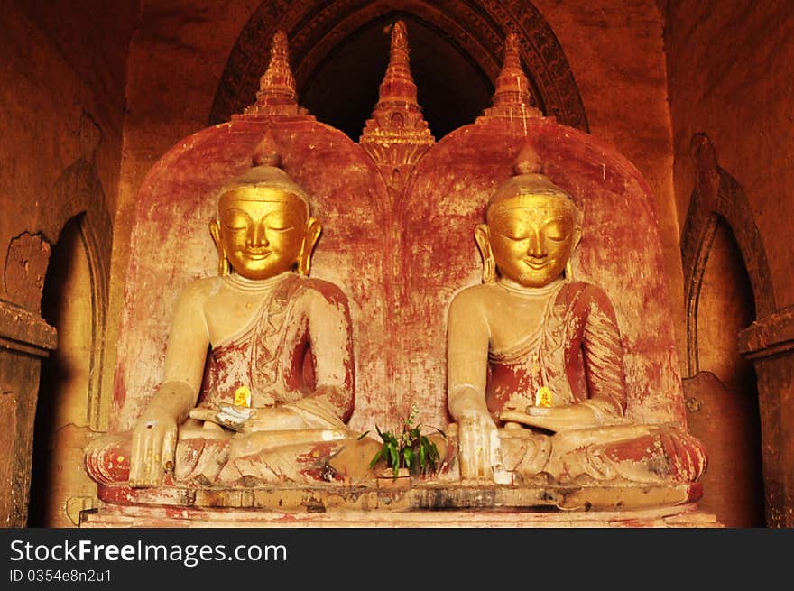 Twin Buddha statue in Bagan temple Myanmar