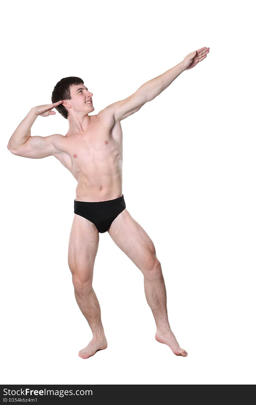 The young body builder poses with greater muscles on a white background. The young body builder poses with greater muscles on a white background