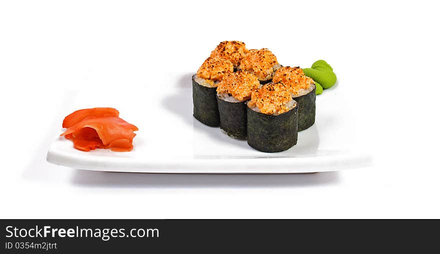 Photo of a rolled and sushi