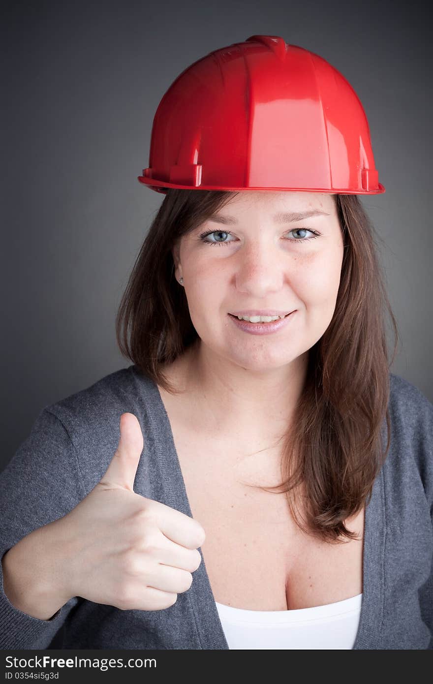 Young Engineer Woman With Thumb Up