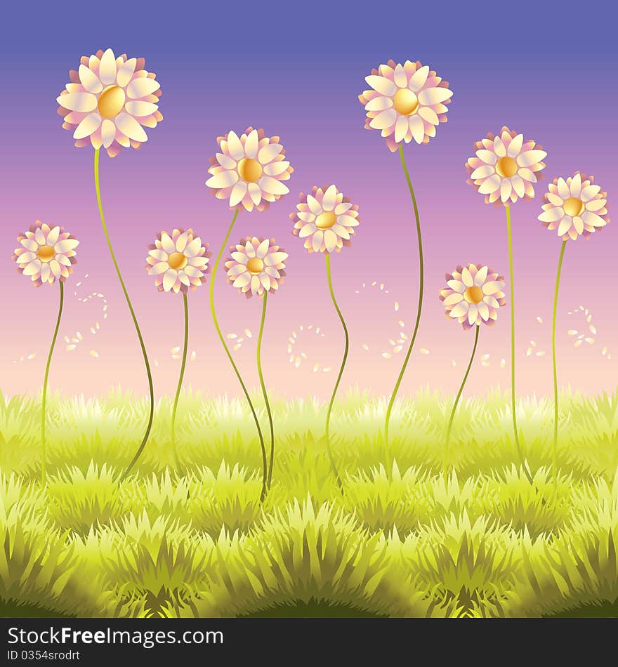 Beautiful summer flowers and grass, left to right seamless. Beautiful summer flowers and grass, left to right seamless