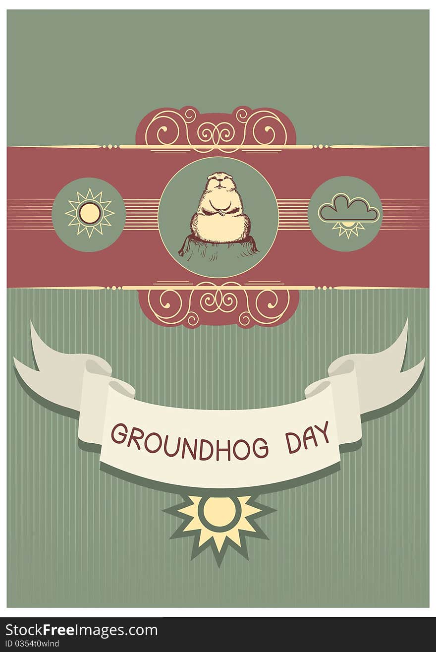 Groundhog day with text. Vector graphic postcard. Groundhog day with text. Vector graphic postcard