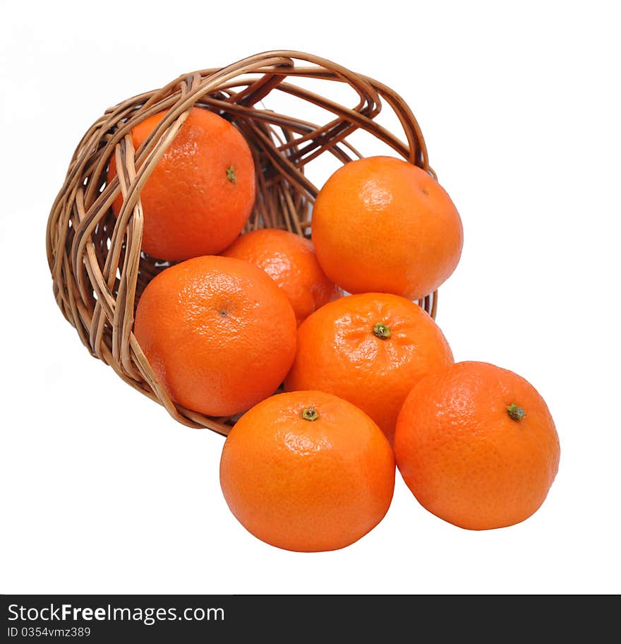 Picture ripe mandarine in the inverted basket on a white background. Picture ripe mandarine in the inverted basket on a white background