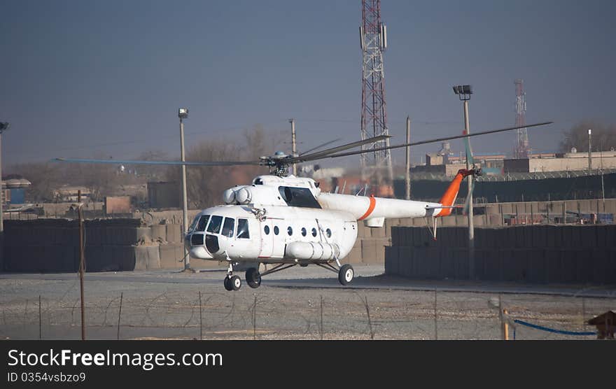 Civilian operated MI-8 Hip just after takeoff. Civilian operated MI-8 Hip just after takeoff