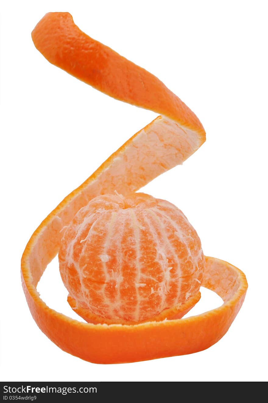 Mandarine with a skin on a white background