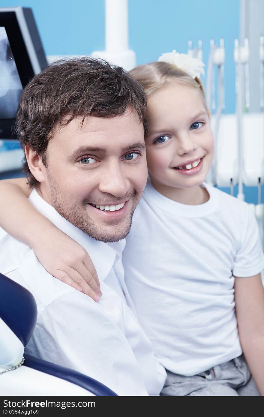 Dad with a child in the dental office. Dad with a child in the dental office