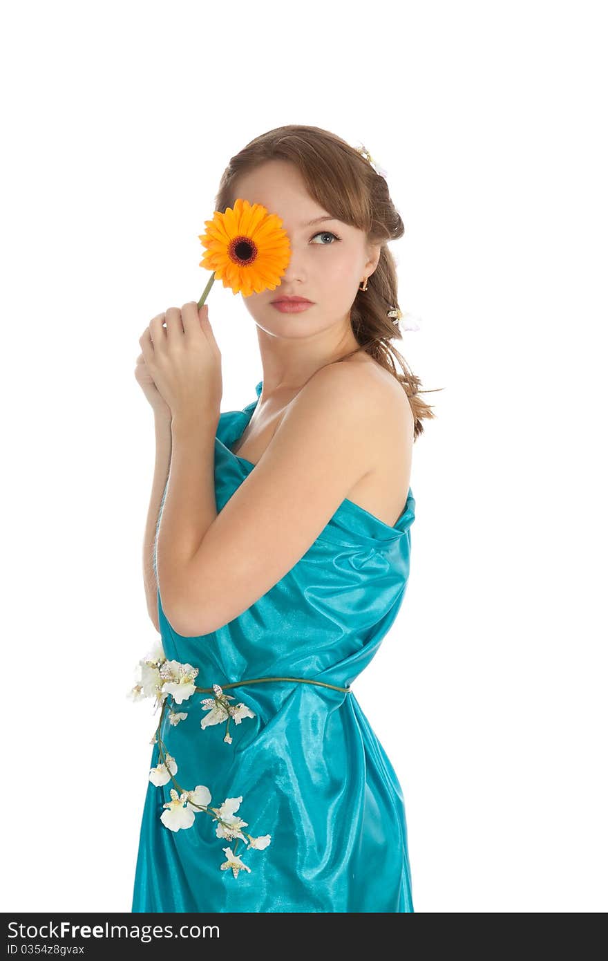 Young beautiful woman with flower.