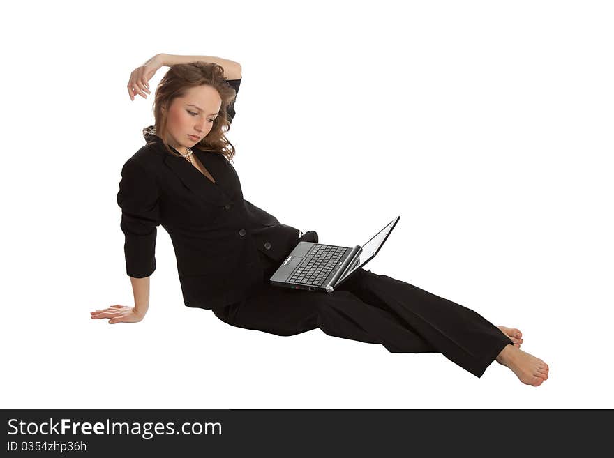 Young woman reading a letter on the laptop. Woman resting. Young woman reading a letter on the laptop. Woman resting.