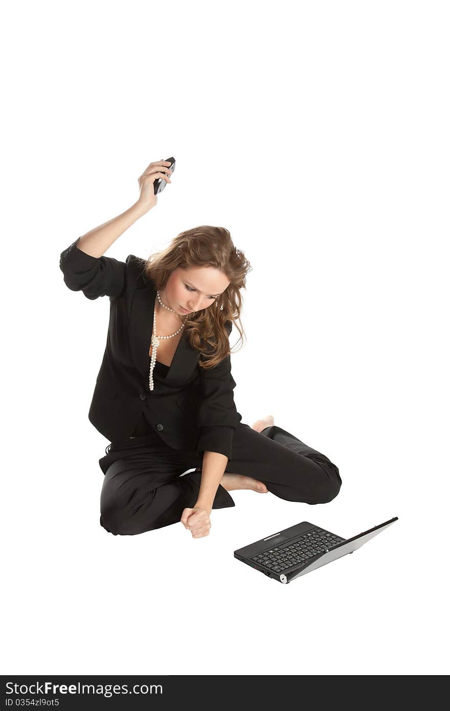 Young woman reading a letter on the laptop. Woman resting. Young woman reading a letter on the laptop. Woman resting.