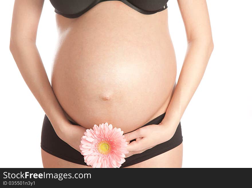 Pregnant tummy on an isolated white background. Pregnant tummy on an isolated white background