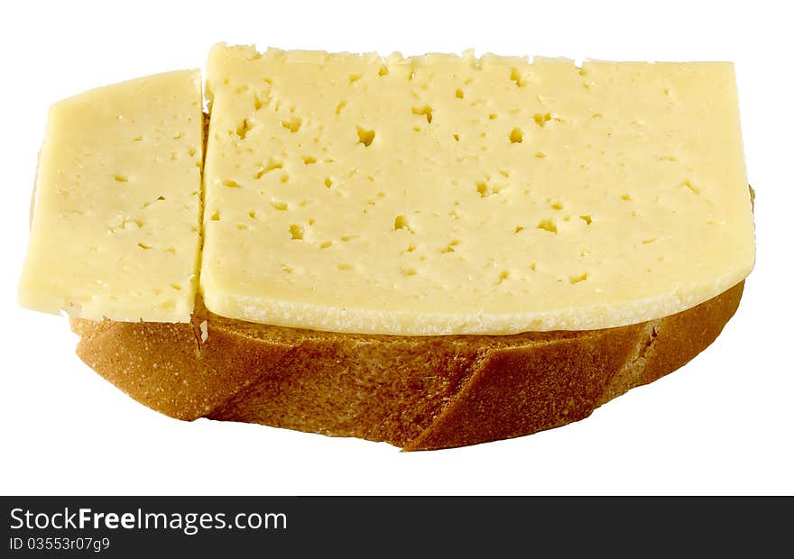 Bread and cheese on a white background. Bread and cheese on a white background.