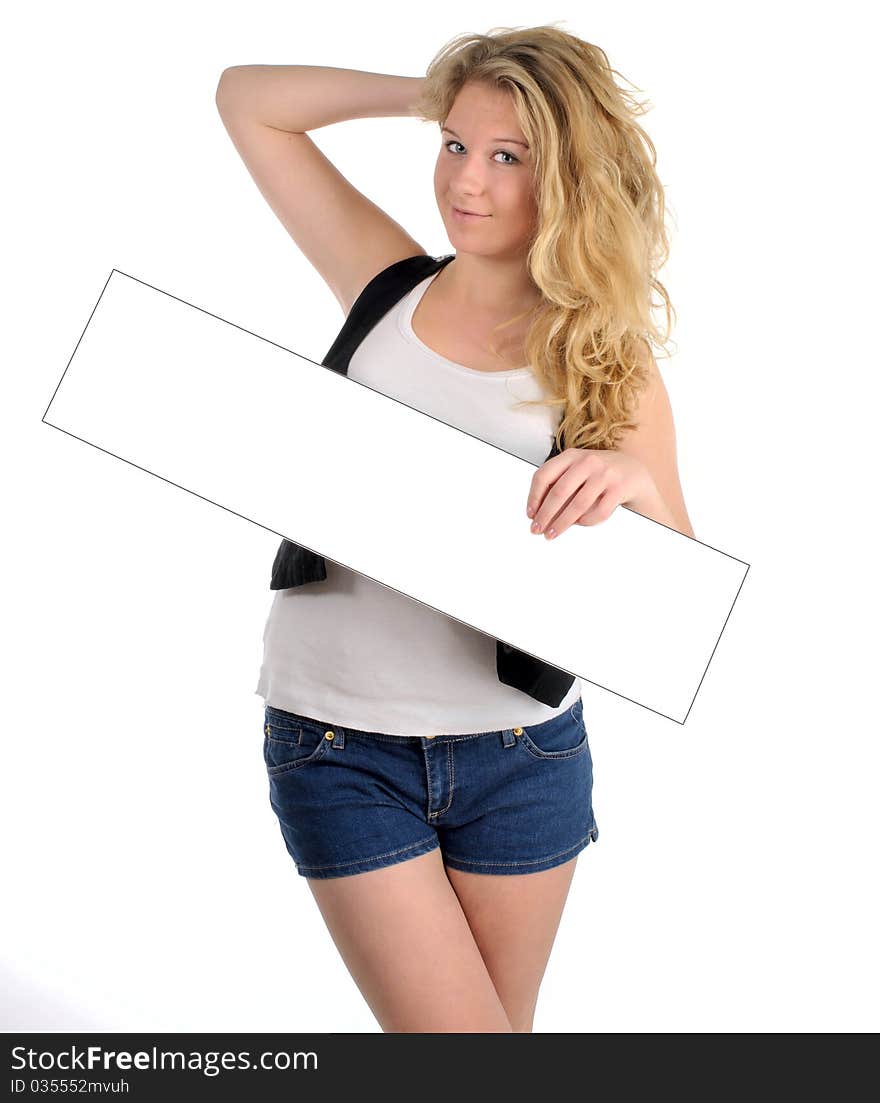 Teen girl with white card