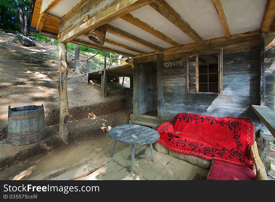 Exterior of a country house, traditional style of architecture in Serbia.