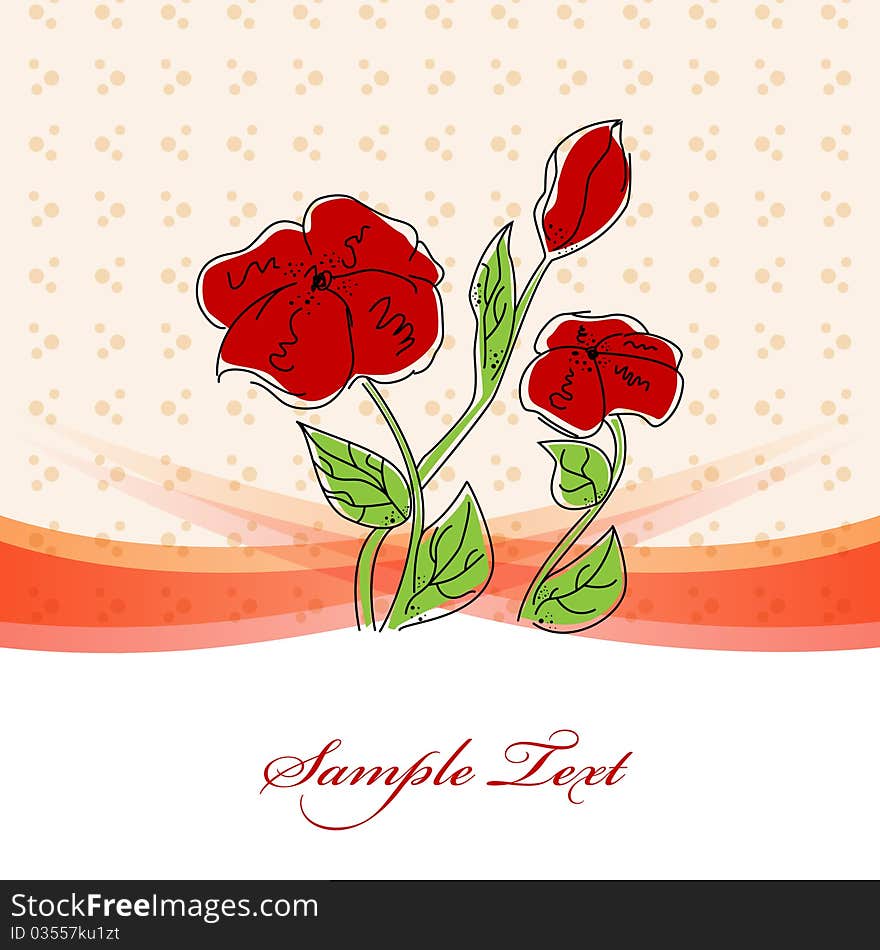 Vector vintage  greeting card with red flowers