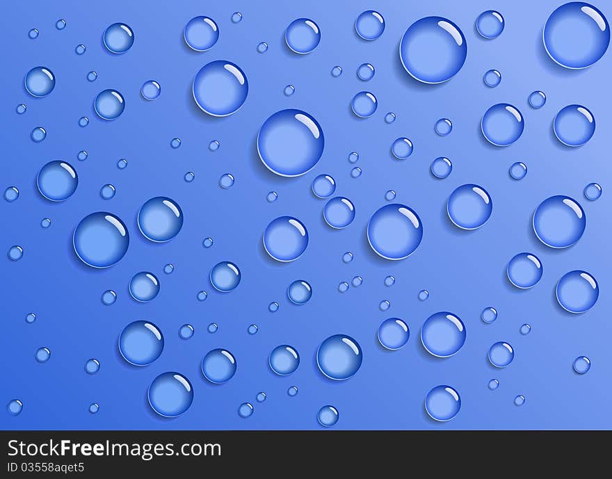 Water Droplets Are On A Blue Background.