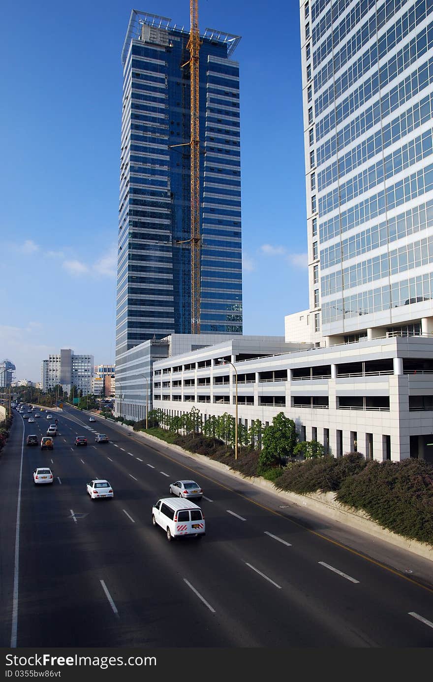 High-rise buildings in downtown Tel Aviv early in the morning