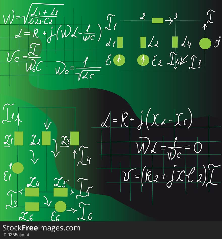 Formulas in lesson of electricity.Vector illustration.