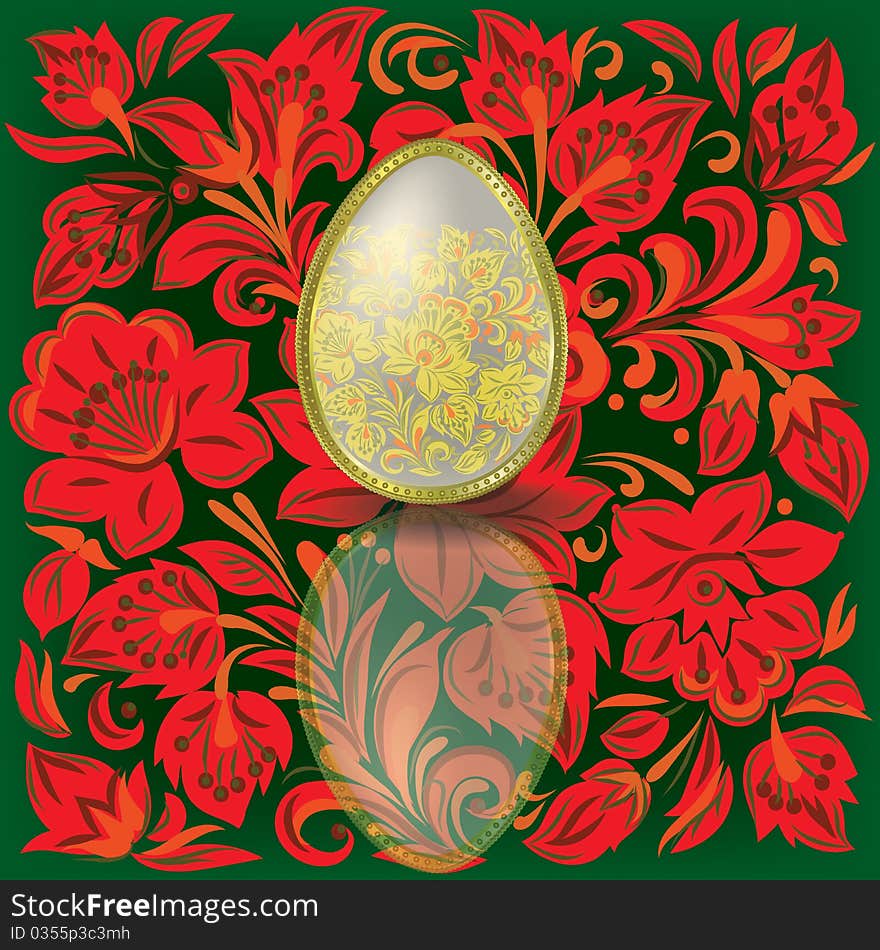 Gold easter egg on floral  background