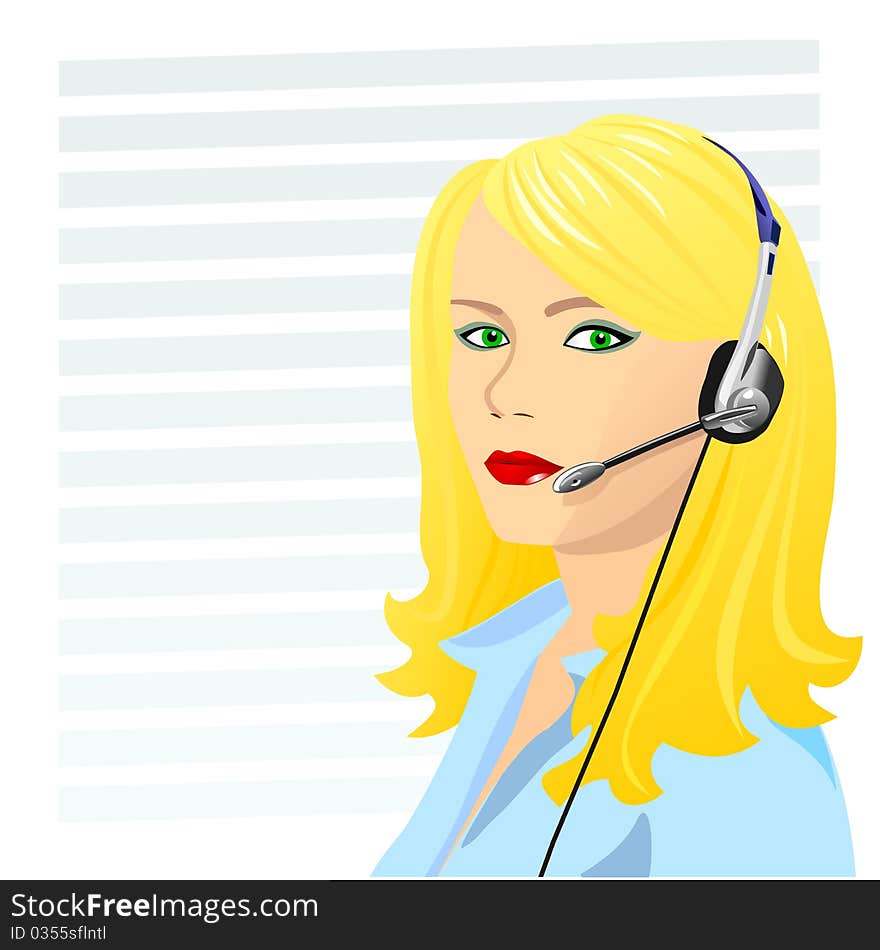 Vector young beautiful girl telephone operator