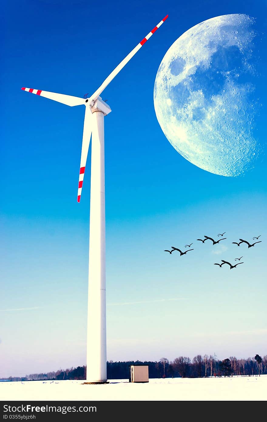 Wind turbines on green field. Alternative source of energy. Wind turbines on green field. Alternative source of energy