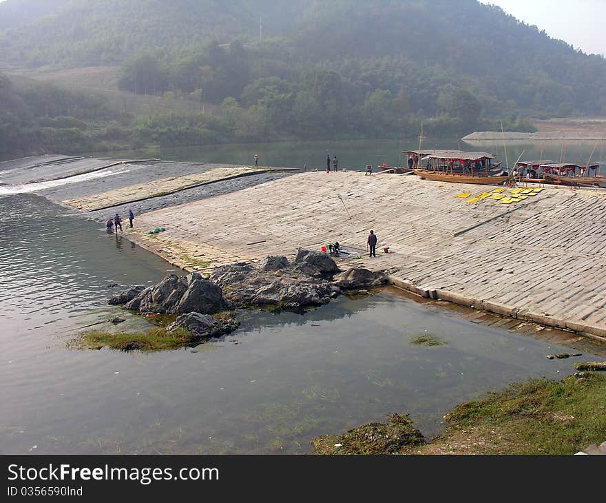 In shexian county fishing beam dam is a famour travel spot and historic building of Anhui, China