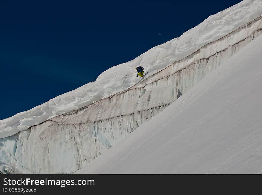 Freerider on the slope, Caucasus mountains. Freerider on the slope, Caucasus mountains