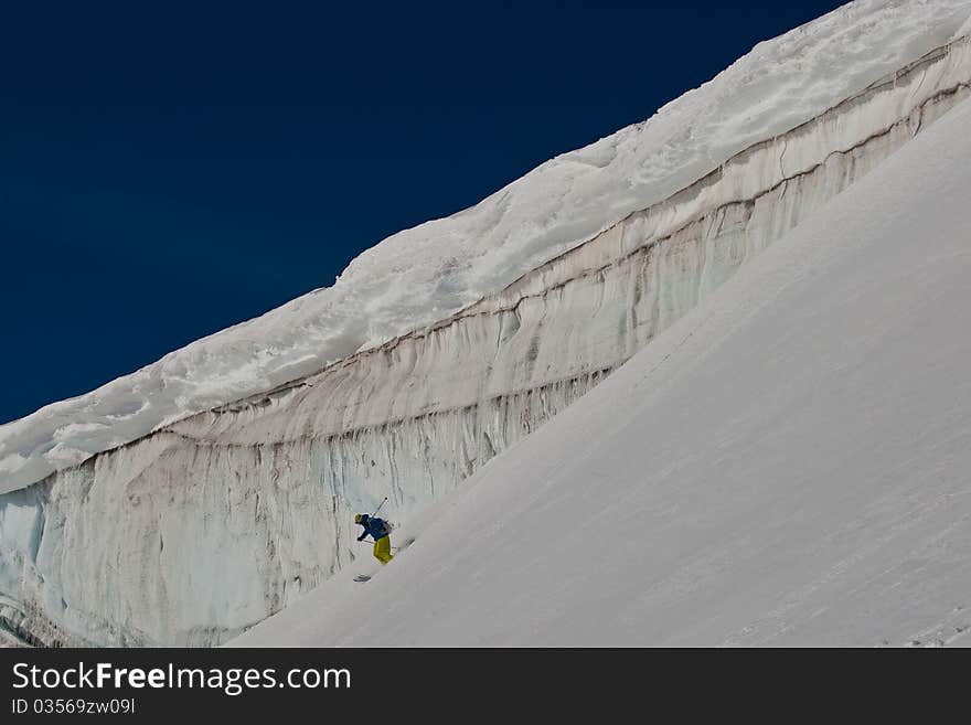 Freerider on the slope, Caucasus mountains. Freerider on the slope, Caucasus mountains