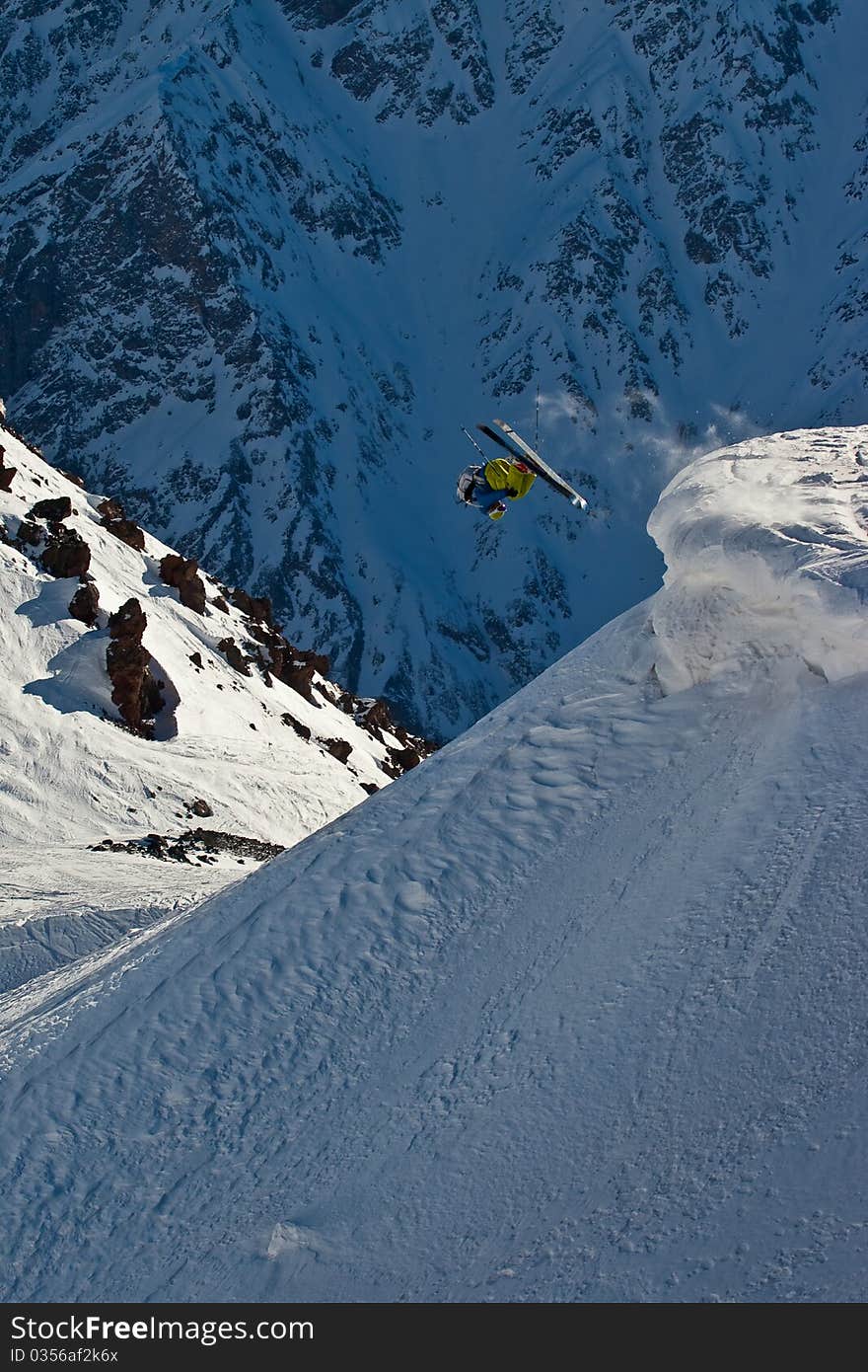 Freerider on the slope, Caucasus mountains. Freerider on the slope, Caucasus mountains