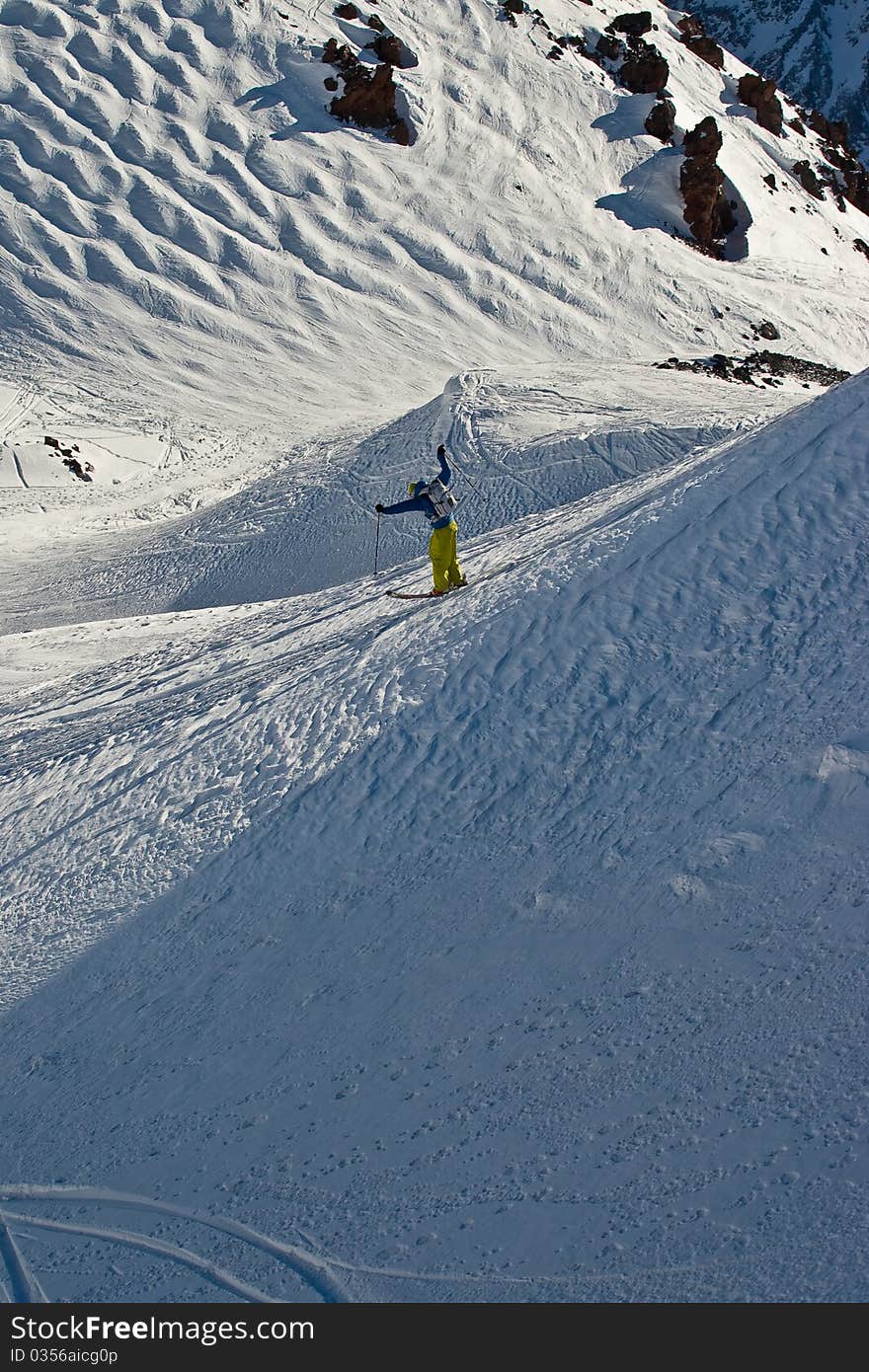 Freerider on the slope, Caucasus mountains. Freerider on the slope, Caucasus mountains