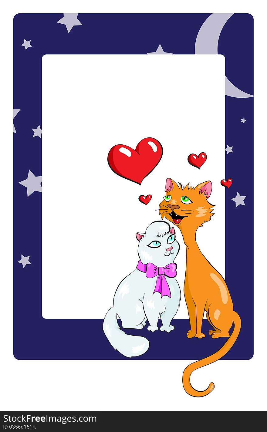 Two cats and the hearts, in the star sky framework. Two cats and the hearts, in the star sky framework