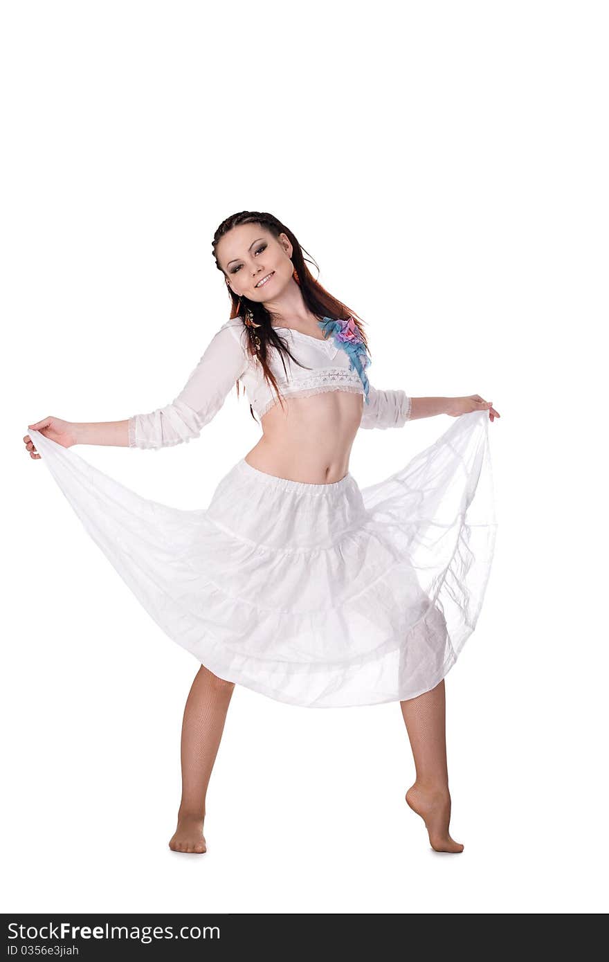 Cool dancer woman over white background