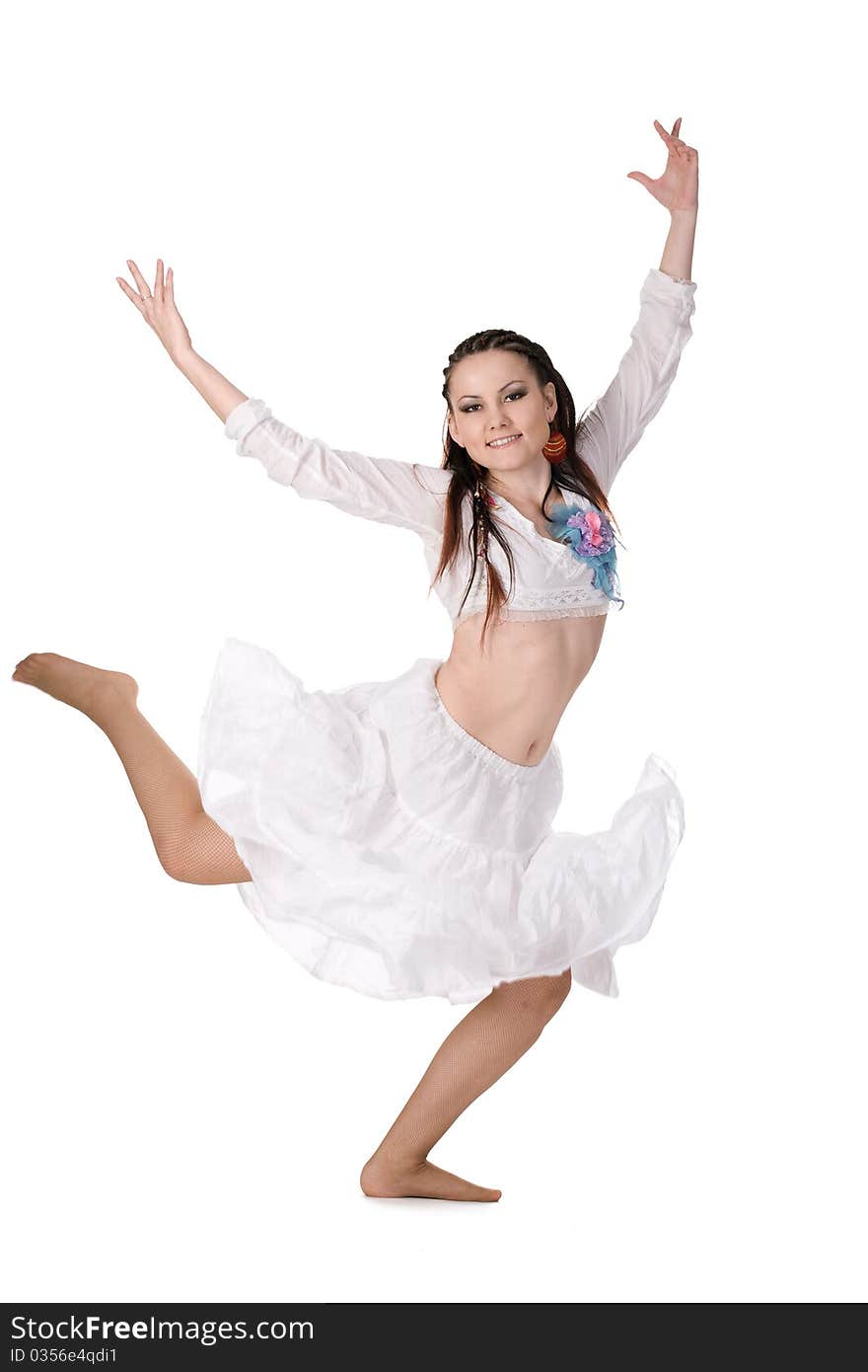 Cool dancer woman over white background