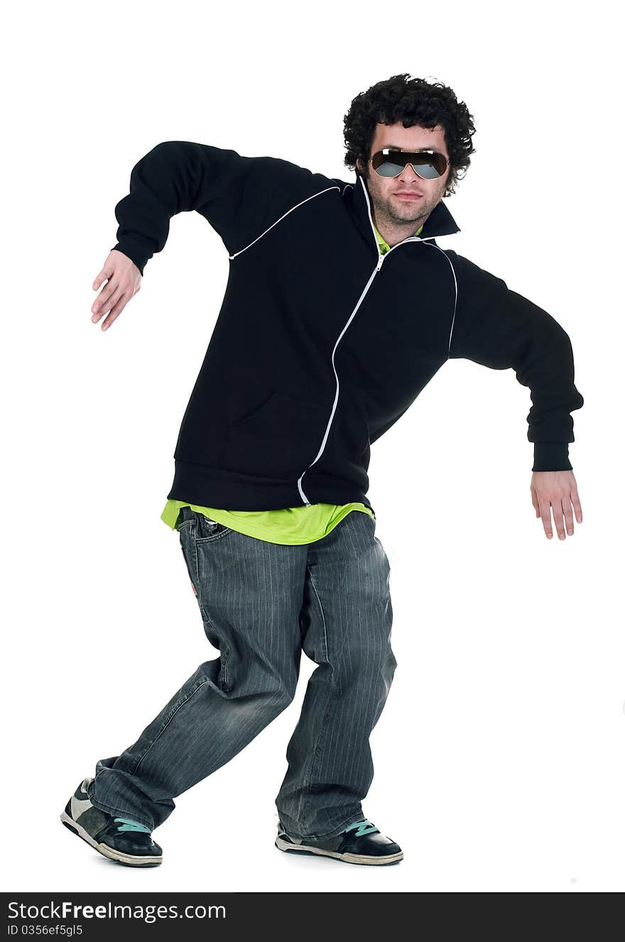 Cool dancer man  over white background