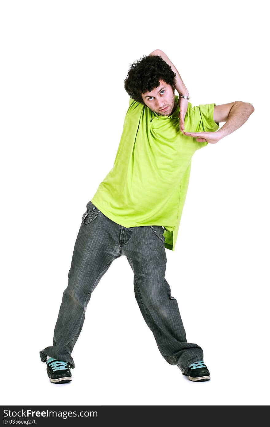 Cool dancer man over white background